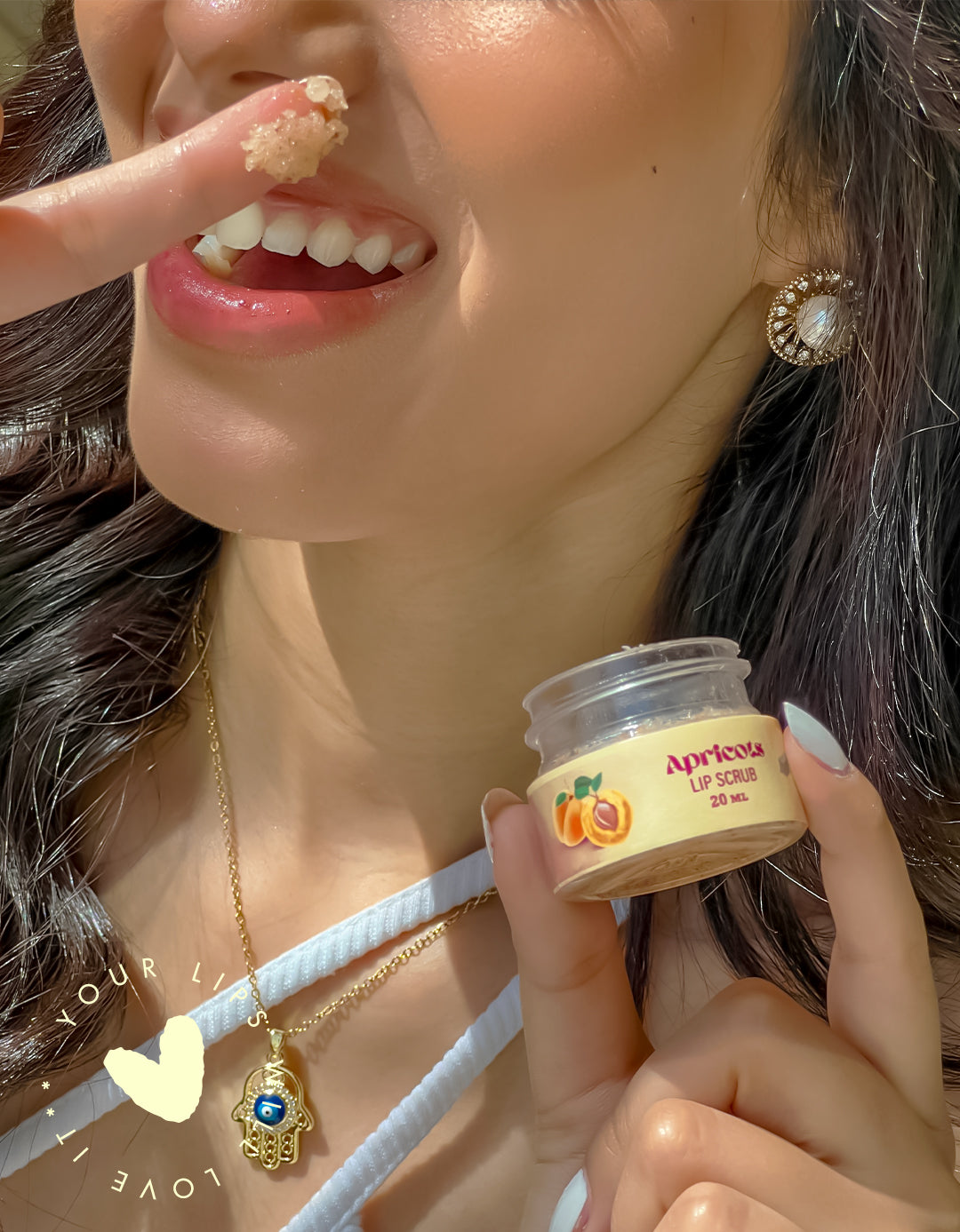 Dew Skincare Apricots Lip Scrub with natural exfoliants for smooth, glowing lips with a fresh apricot scent.