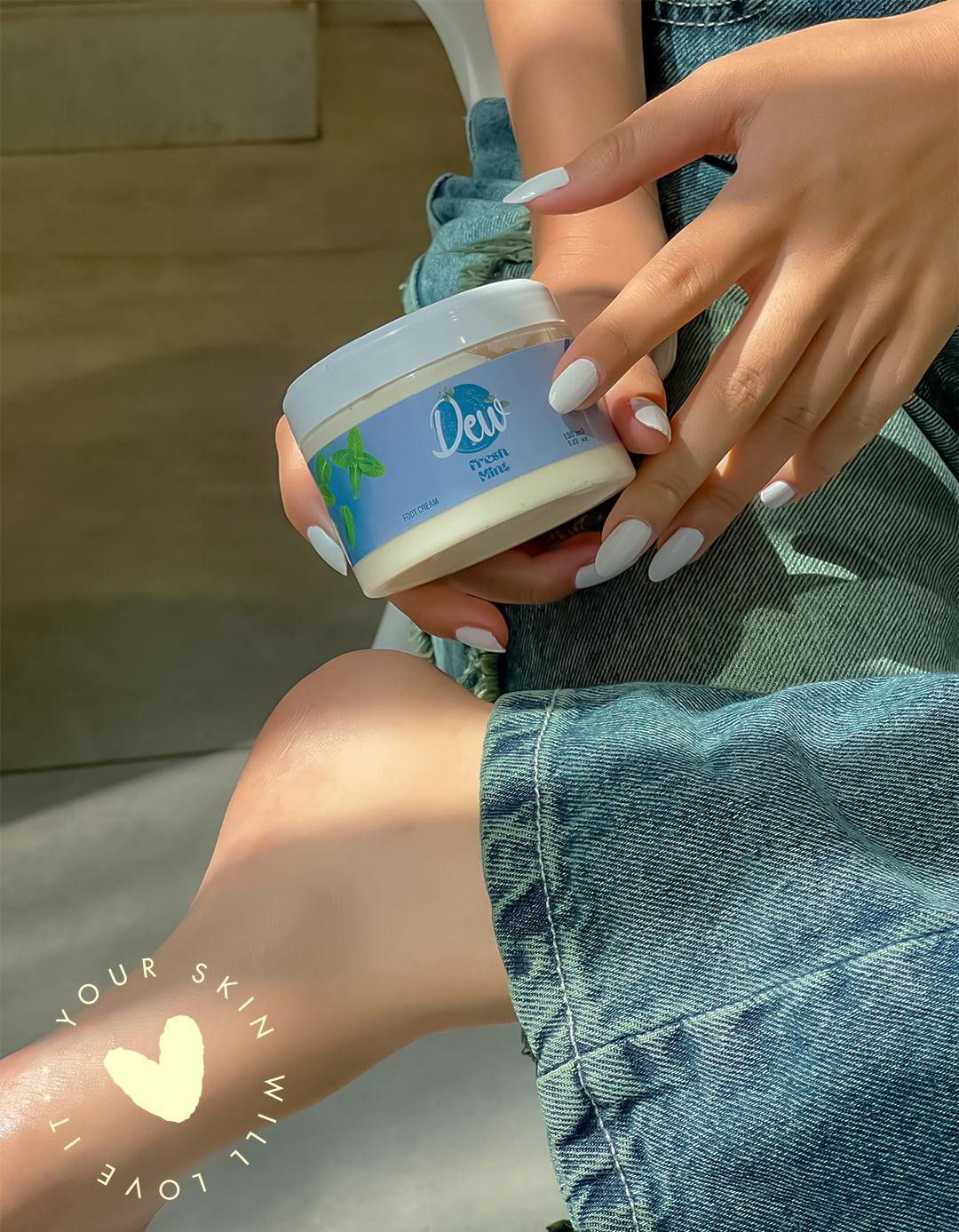 Dew Skincare Fresh Mint Foot Cream for cooling relief and deep hydration for dry, cracked feet.