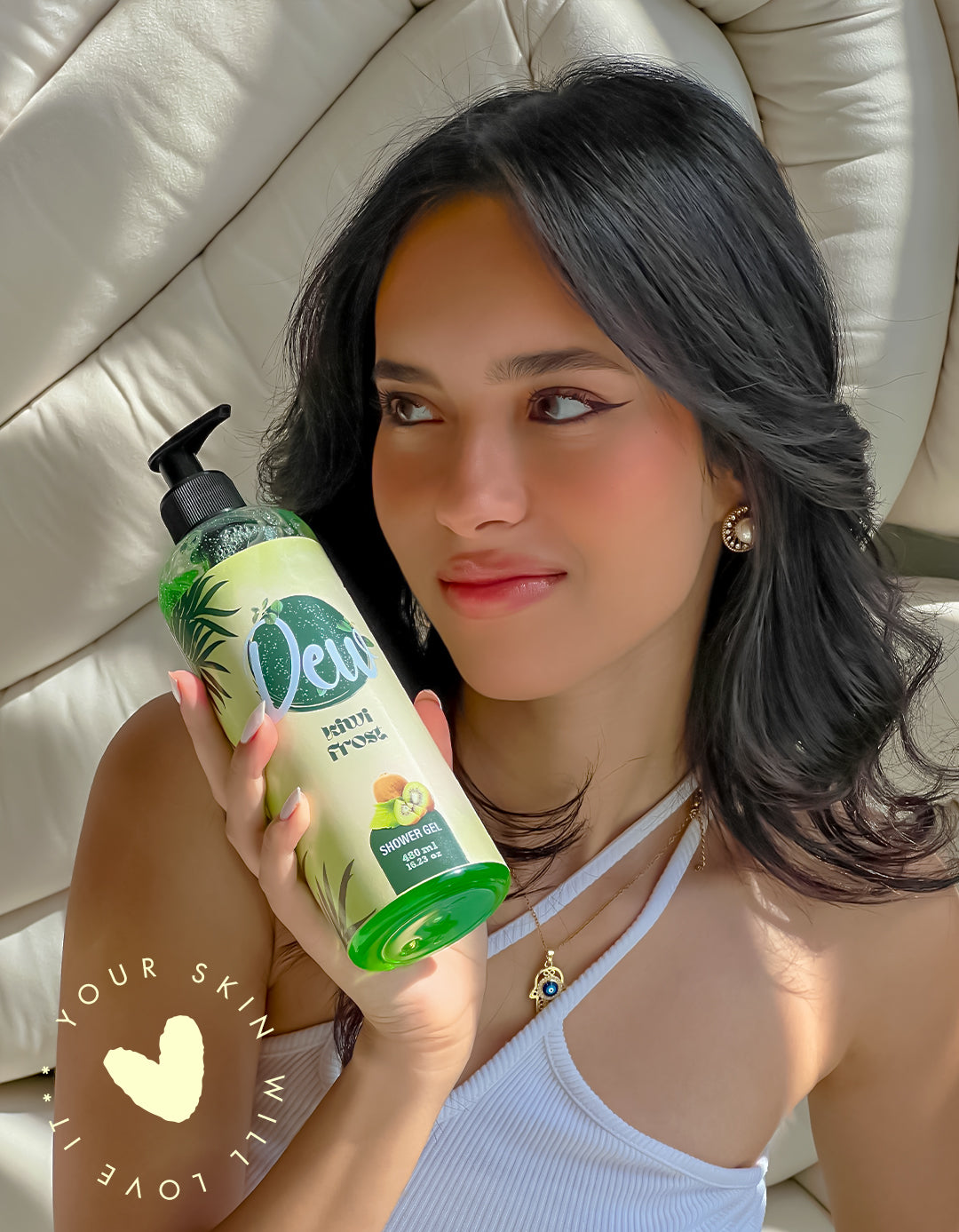 Dew Skincare Kiwi Shower Gel for a refreshing, fruity cleanse with natural ingredients and kiwi scent