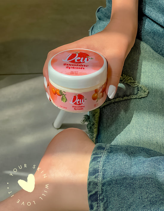 Dew Skincare Sunshine Splash Foot Cream with Girl of Now fragrance for smooth, hydrated feet.